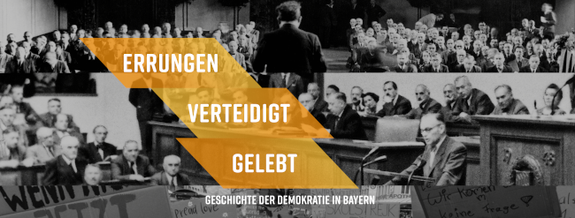 Startseite der Online-Ausstellung "Errungen, verteidigt, gelebt - Geschichte der Demokratie in Bayern"